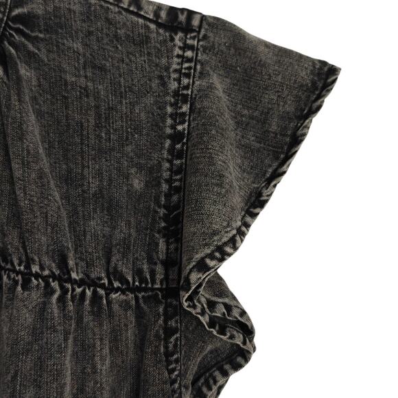 Rails Amina Mini Dress Size XS Black Acid Wash Tencel Denim Smocked Waist Boho - Picture 3 of 12